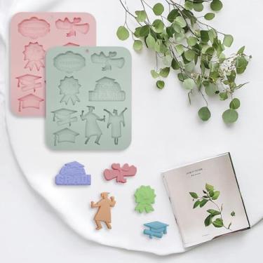Imagem de 2 peças moldes de silicone de graduação moldes de chocolate, boné de graduação, molde de rolagem de torcer diploma faça você mesmo, ferramenta de cozimento para artesanato de argila, chocolate, doces