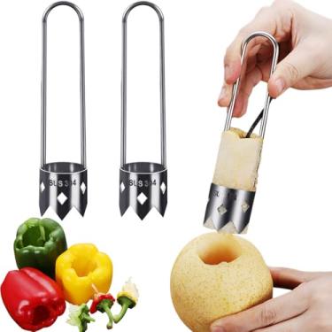 Imagem de Poxtedsr Ferramenta de descaroçador de frutas e vegetais, descaroçador de sementes de pimentão vermelho, ferramenta de remoção de sementes de frutas de aço inoxidável atualizada para maçã, pera
