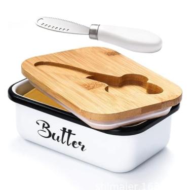 Imagem de Tigela de Manteiga com Tampa para Balcão AISBUGUR Metal Butter Keeper Inclui Facão Multiuso Aço Inoxidável Container Grande Aprimoramento Silicone Presente Perfeito Cozinha
