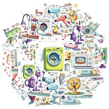 Imagem de 35 peças de eletrodomésticos itens domésticos rostos fofos personagens de desenhos animados música adesivos de papelaria adesivos adoráveis de desenhos animados para telefone faça você mesmo, guitarra