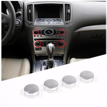 Imagem de Aotumcer Tampa do botão de volume do ar condicionado compatível com Infiniti G37 2008-2013 G35 2007-2008 G25 2011 2012 Q60 2014 2015 Alumínio Ar Condicionado Volume Tune Button Trim Acessórios (Prata)