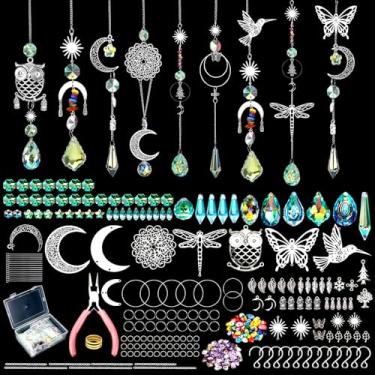 Imagem de Tarklanda Kit de artesanato de apanhador de sol de cristal faça você mesmo com 460 peças, criador de arco-íris, apanhadores de sol pendurados com ganchos, correntes, pingentes de prisma coloridos para