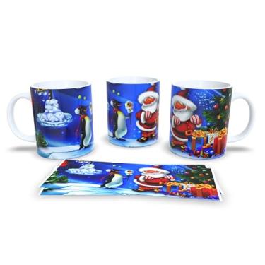 Imagem de Caneca de Natal com Desenho de Inverno, Porcelana Branca, Estampa Festiva com Papai Noel e Animais, Tema Natalino (6)