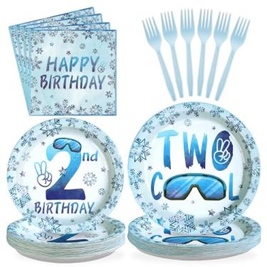 Imagem de Greencian 96 peças de decorações de inverno de 2 anos, dois pratos e guardanapos legais floco de neve, lembrancinhas de decoração de aniversário para crianças, tema congelado do país das maravilhas de