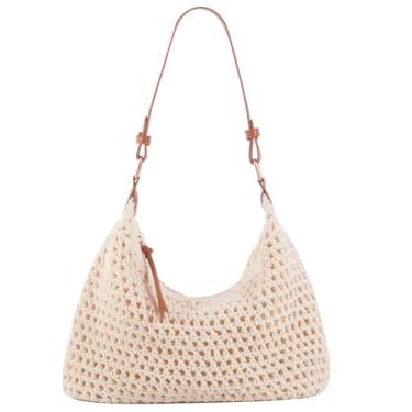 Imagem de VODIU Bolsa de ombro de tecido para mulheres, bolsa de palha para viagem de verão na praia e bolsas transversais diárias com fecho de zíper