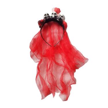 Imagem de Tiara Rendada Com Caveira Flores E Véu Cor Vermelho