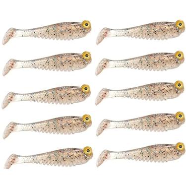 Imagem de 10 iscas de pesca que brilham no escuro, iscas de plástico macio para uso em água doce ou salgada, iscas de pesca Walleye para pesca noturna de robalo, tipo de peixe e truta (rosa claro)