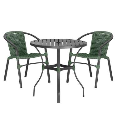 Imagem de 02 Cadeiras Floripa E Mesa Roma 100cm Preta Trama Original Verde