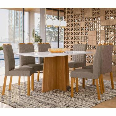 Imagem de Conjunto Sala De Jantar Mesa Anitta 1,60m Com 6 Cadeiras Mariah Ypê/off White/lux - New Ceval 