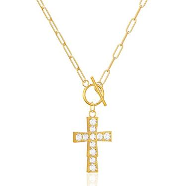 Imagem de Colar feminino de corrente empilhável ouro OT com pingente, banhado a ouro 18 K delicados colares femininos com pingente, Large, Metal banhado a ouro 18k, Sem Pedra Preciosa