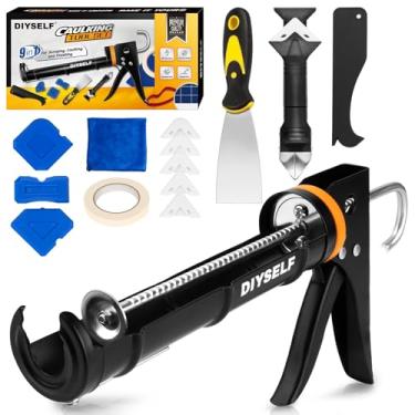 Imagem de DIYSELF Kit de pistola de calafetagem, kit de ferramentas de calafetagem profissional - Ferramenta de acabamento de selante de calafetagem de silicone, pistola de calafetagem manual para banheiro