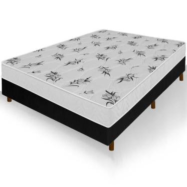 Imagem de Cama Box Viúva Preta Colchão Castelar Espuma D33 Bordado 128x188x57cm 