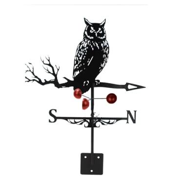 Imagem de Qivine Suporte de telhado de palheta meteorológica de coruja, cata-vento de galinha, indicadores de direção do vento, enfeite de palheta meteorológica para galpão, quintal, pátio, decoração (coruja)