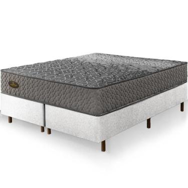 Imagem de Cama Box Queen Size Branca Colchão Pergamino Molas Ensacadas 158x198x6
