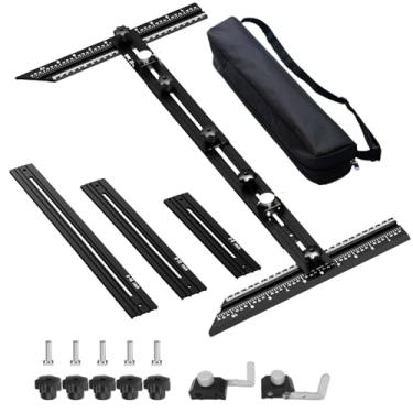 Imagem de Ferramenta de modelo de piso de escada – Gabarito e medidor de escada de alumínio ajustável para degraus precisos, elevadores, prateleiras, armários e projetos de marcenaria (preto)