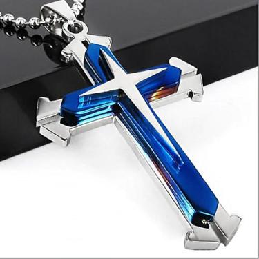 Imagem de Colar elegante de cruz multicamadas, colar moderno para homens e mulheres, design elegante de Guardião Dominador, one size, Metal, Sem Pedra Preciosa