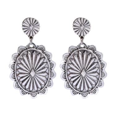 Imagem de Brincos Western Country para mulheres, vintage, concho, cowgirl, caubói, prata, oval, turquesa, pendurado, brinco, joias, presente para mulheres, one size, Liga de aço, Sem pedra preciosa