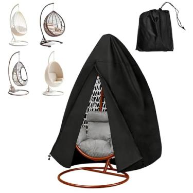 Imagem de XhuangTech Capa para cadeira de ovo com zíper, capa de cadeira de vime resistente 210D à prova d'água à prova de vento, capa de balanço de jardim para armazenamento ao ar livre (preta, 199 x 114 cm
