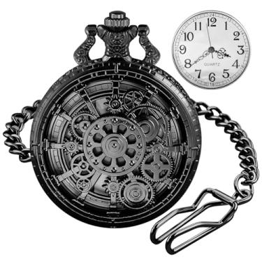 Imagem de Tiong Relógio de bolso masculino casual de quartzo preto oco com mostrador numeral arábico branco