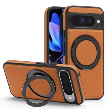 Imagem de ZYQEEE Capa magnética de couro para Google Pixel 10/10 Pro, compatível com Magsafe, Slim PU Leather & Rubber Proof 360° Rotatable Kickstand Capa protetora para celular - Pixel 10/10 Pro marrom
