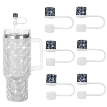 Imagem de JIASHEBDE Conjunto de acessórios para Stanley Cup, 6 peças, capa de canudo de diamante brilhante, tampa de canudos para Stanley 30 e 1,134 g com copos, acessórios de tampa de 1 cm para copo (cinza, 6