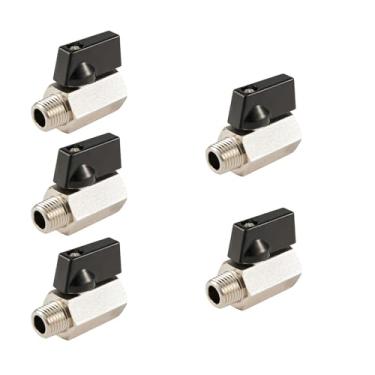 Imagem de Niikappu Mini válvulas esféricas de 1/10.2 cm, pacote com 5 válvula de corte rosqueada NPT macho NPT fêmea, válvula esférica de fechamento de porta completa de latão de 1/4 de volta para água quente e
