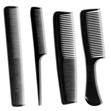 Imagem de Pente profissional de 4 peças, conjunto de pente de cabelo de fibra de carbono preto premium para cortar e pentear, pente fino e largo para todos os tipos de cabelo