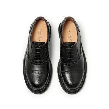 Imagem de BEAU TODAY Sapatos Oxford para mulheres, sapatos Oxford de couro brogue bico bico oxfords feminino, confortável com cadarço antiderrapante, negócios, escritório, trabalho, Oxford, Preto, 36