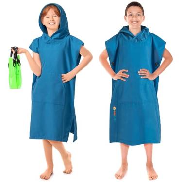 Imagem de SUN CUBE Roupão infantil para trocar de toalha, poncho de surf, microfibra de secagem rápida, cobertor usável para meninos e meninas de 8 a 12 anos, azul-petróleo