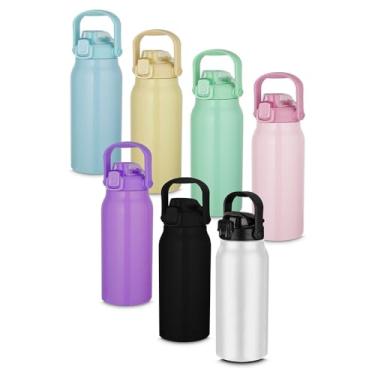 Imagem de Garrafa Térmica 1,5L em Aço Inox cores – Parede Dupla, Tampa com Bico e Alça Embutida | Litrão Térmico para Academia, Trabalho e Viagens (Azul)