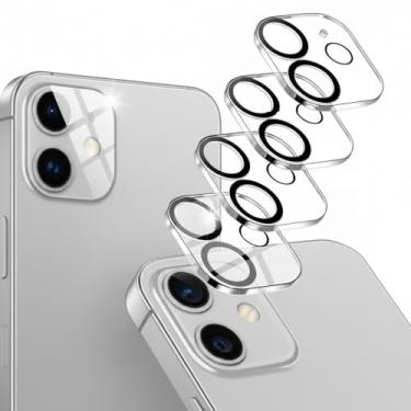 Imagem de Pacote com 4 protetores de lente de câmera para iPhone 11 e iPhone 12 Mini, Ultra HD, vidro temperado, dureza 9H, antiarranhões, compatível com capas, fácil de instalar [Sem afetar fotos noturnas]