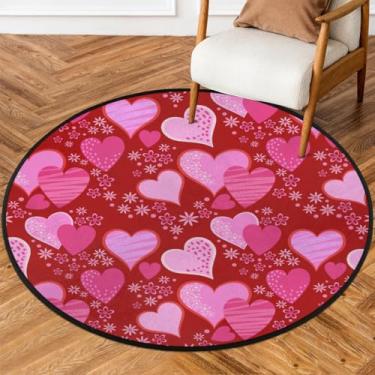 Imagem de Tapete redondo de 1,8 m com estampa de coração, floco de neve, vermelho, macio, antiderrapante, lavável, tapete circular para quarto, berçário, sala de estar, cozinha, banheiro, entrada, decoração de
