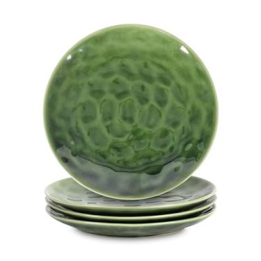 Imagem de vicrays Pratos de salada de sobremesa de cerâmica, 20 cm, conjunto de 4, redondos, seguros para micro-ondas, forno e lava-louças, resistente a arranhões, caneladas de porcelana adequadas para lanches