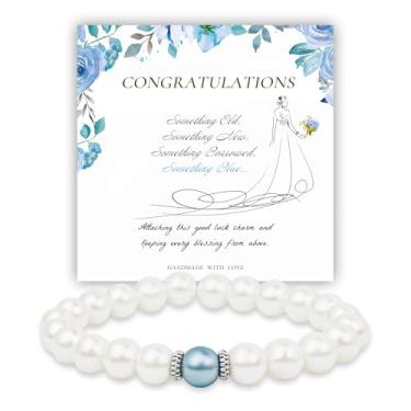 Imagem de IASINN Something Blue Gift for Bride, Bridal Shower Gifts for Bride to be White Pearl Bracelet, One Size, Sem Pedra Preciosa