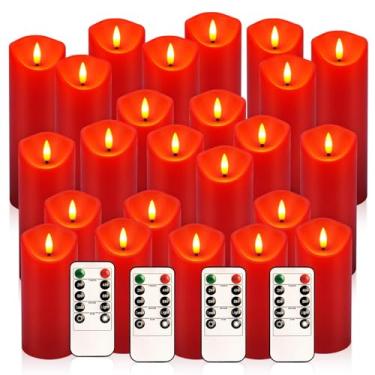 Imagem de fclayvts Velas LED sem chama com controle remoto, conjunto de 24 velas vermelhas cintilantes, pilares realistas operadas por bateria para Halloween, Natal, Ano Novo, decoração de casa, festas