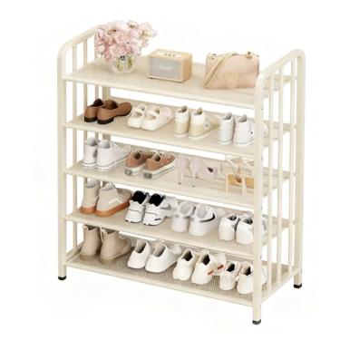Imagem de SPXMQSS Sapateiras independentes, suporte de metal de 3/4/5 andares, prateleiras ajustáveis, organizador de armazenamento de sapatos, armário aberto para entrada, corredor, branco, 5 níveis 60 x 28 x
