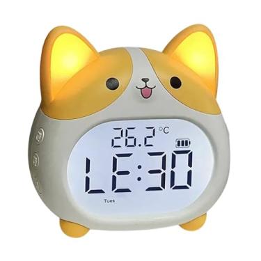 Imagem de Ｂｅｓｇａ Despertador Corgi para Crianças, Visor Nítido, Leve, Portátil, Versátil, 6 Tons de Alarme, Relógio Fofo de Cachorro para Dormitório, Mesa de, Amarelo
