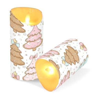 Imagem de Blueangle Pacote com 2 árvores de Natal com laços, velas sem chamas com controle remoto e temporizador, velas LED cintilantes (7,6 cm x 15 cm) para decoração de casa, casamento, acampamento (894)