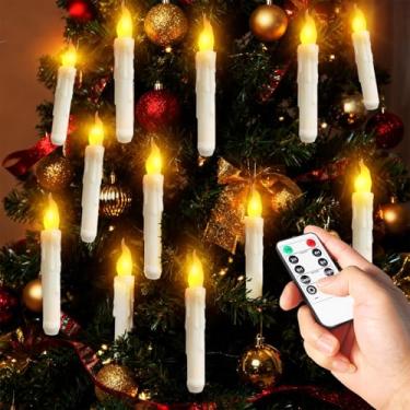 Imagem de Velas flutuantes com controle remoto de varinha mágica – Pacote com 12 velas de LED cintilantes sem chama, velas realistas com cordão para Halloween, Natal, janelas, teto