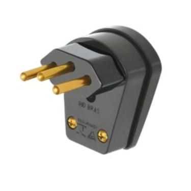 Imagem de Plugue Macho 3 Pinos Fame 10A Grande Lateral 90 Preto