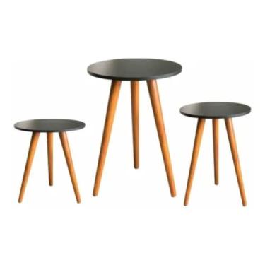 Imagem de Jogo De Mesas Trio Mesa Redonda Pé Palito Retro (Preto)