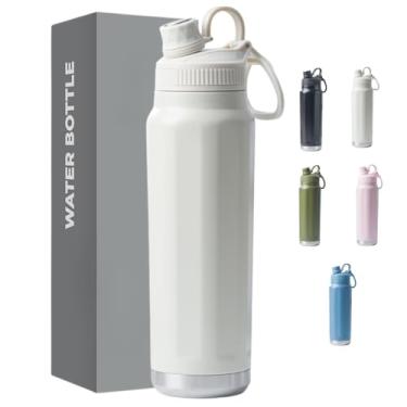 Imagem de Garrafa Térmica de Aço Inox 800ml - Tampa com Alça - Sistema de Parede Dupla Isolada à Vácuo - Ideal para Academia/Trabalho/Faculdade (Off White)