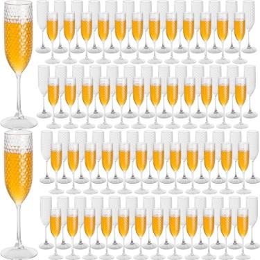 Imagem de Pacote com 100 taças de champanhe de plástico transparente mimosa copos de champanhe inquebráveis copos de brinde de casamento copos de diamante reutilizáveis de 156 g copos de vinho copos vintage