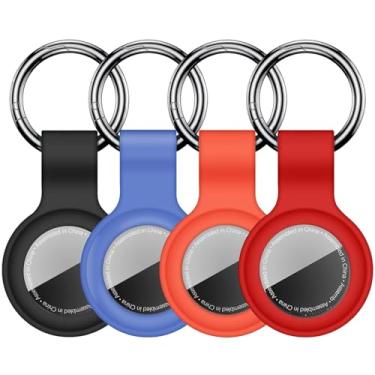 Imagem de Linsaner [Pacote com 4] Chaveiro compatível com AirTag para AirTag, suporte de silicone para AirTags, chaveiro, estojos, corrente para AirTag, GPS, acessórios para localizadores de itens, preto/azul