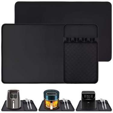 Imagem de Tapete de silicone resistente ao calor para bancada - Tapete de fritadeira a ar de 61 x 40 cm com acessórios de cozinha, suporte para micro-ondas/forno, compatível com Ninja/Cosori/Chefman/Toshiba