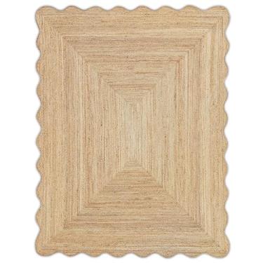 Imagem de Weaving Village Tapete de juta natural ondulado boho tapete de juta trançado, tapete de vieira de fazenda costeira, natural (2'x3')