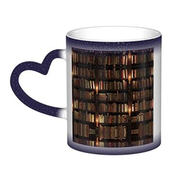 Imagem de Book Room Copo de café divertido biblioteca misteriosa, mágica, sensível ao calor, mudança de cor, 12 Oz, para café/chá/leite/cacau, para adolescente/aniversário/festival/presentes