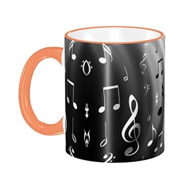 Imagem de Ourdovi Caneca de café expresso de cerâmica impressa com notas musicais, caneca de cerâmica revestida DIY, para café, sopa, chá, leite, latte, cacau quente, colorido divertido 350 ml