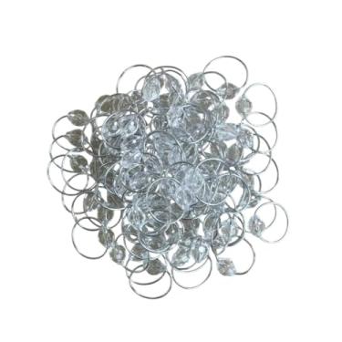 Imagem de Kit de 100 Anéis para Guardanapos com Pedra Cristalina Argola Dourada ou Prata 4 x 3 cm (100 Pçs Cristalino/Prata)