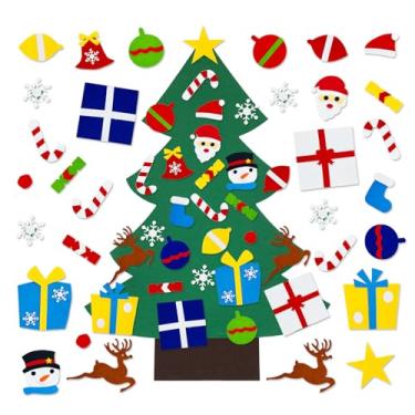 Imagem de Zankubom Conjunto de árvore de Natal de feltro faça você mesmo, árvore de Natal de feltro de 3,2 m com 30 ornamentos para crianças, enfeites para pendurar, conjunto de árvore faça você mesmo